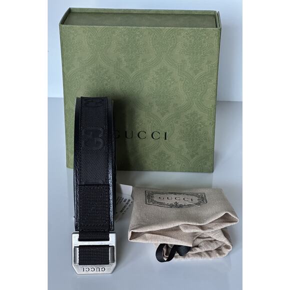 Gucci Women\'s GG Supreme Monogram Leather/Fabric Belt Black 80/32 IT 684485 NIB main image 10